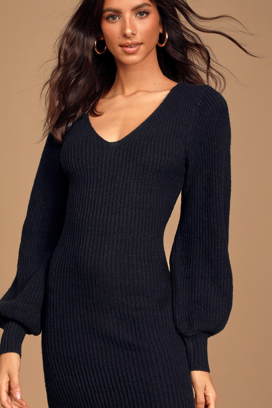 Knit Black Dress - Sweater Dress ...